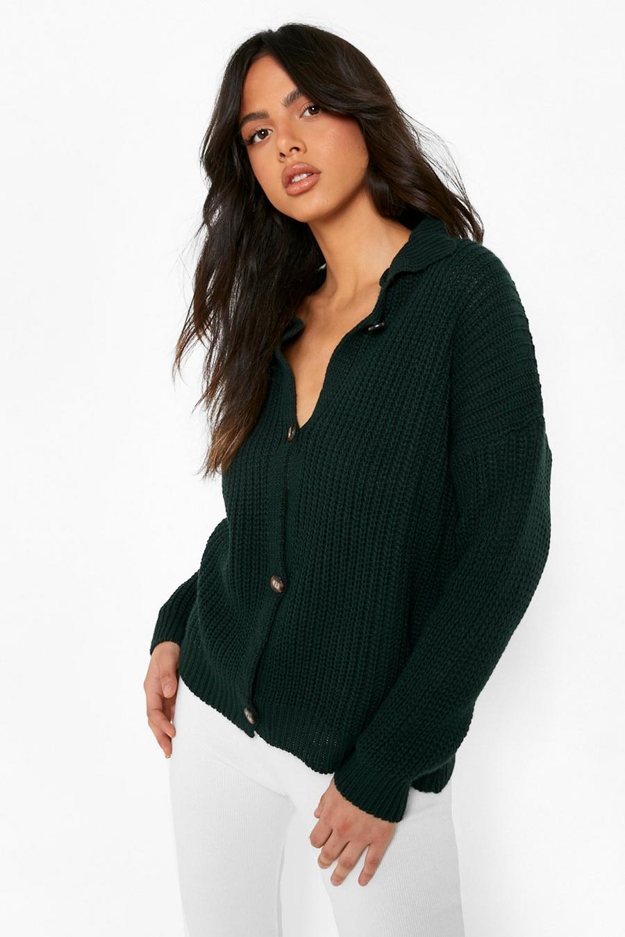 Forest green Collared Cardigan image number 1