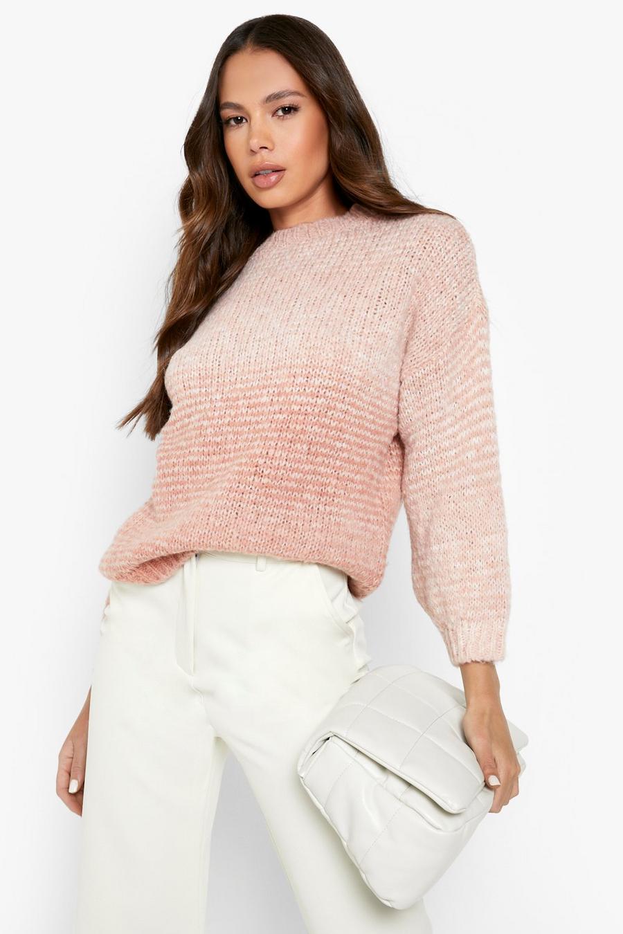 Blush Soft Knit Tonal Ombre Balloon Sleeve Sweater image number 1