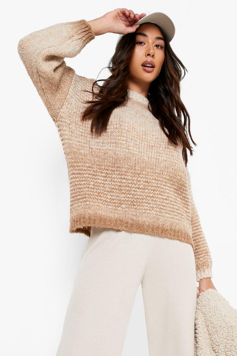 Stone Soft Knit Tonal Ombre Balloon Sleeve Jumper  image number 1
