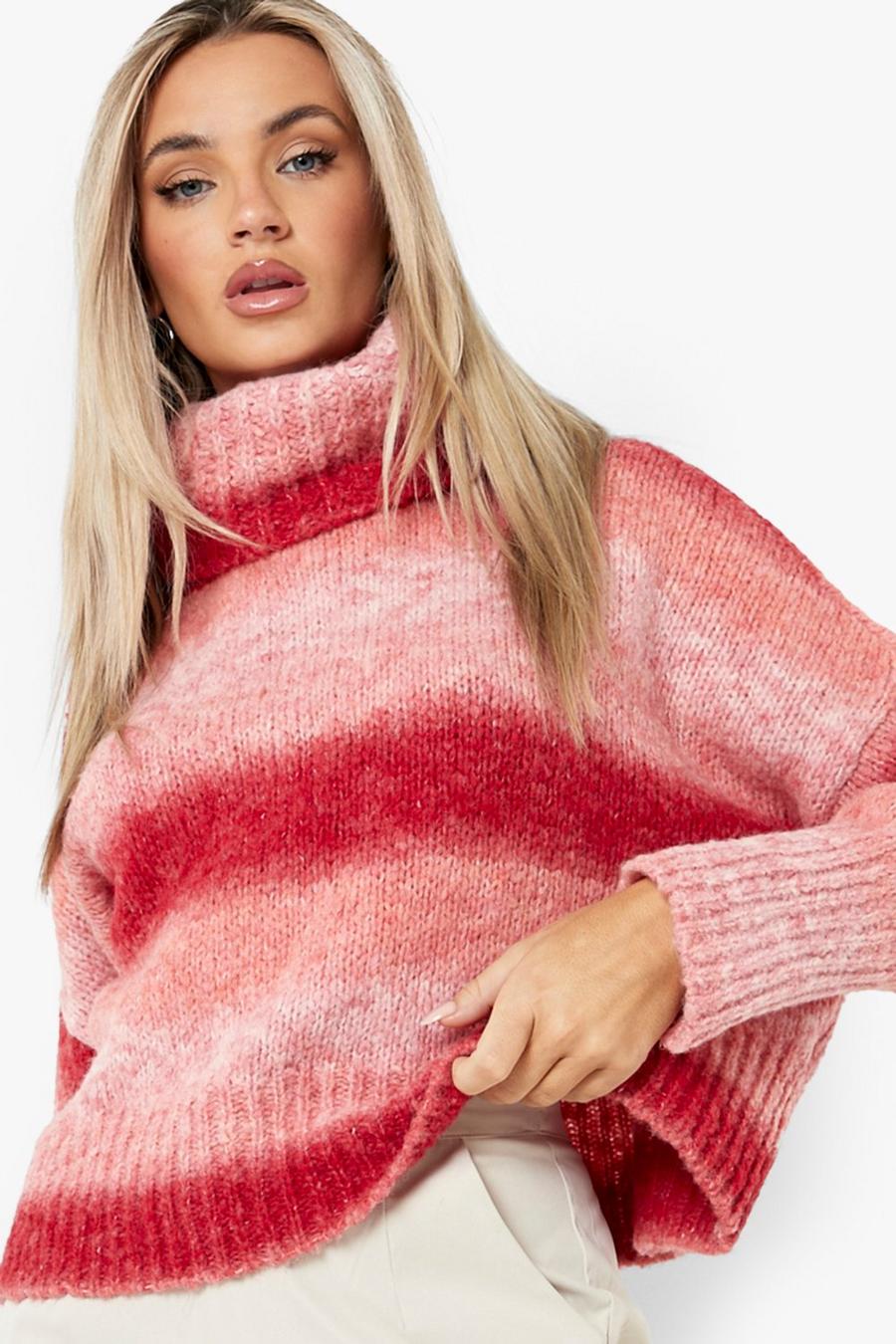 Red Soft Knit Ombre Turtleneck Sweater image number 1
