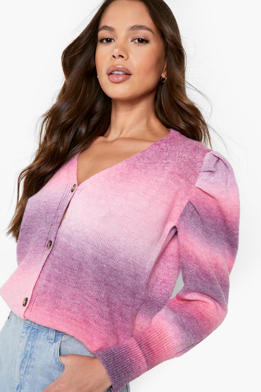 Pink Puff Sleeve Ombre Cardigan  image number 1