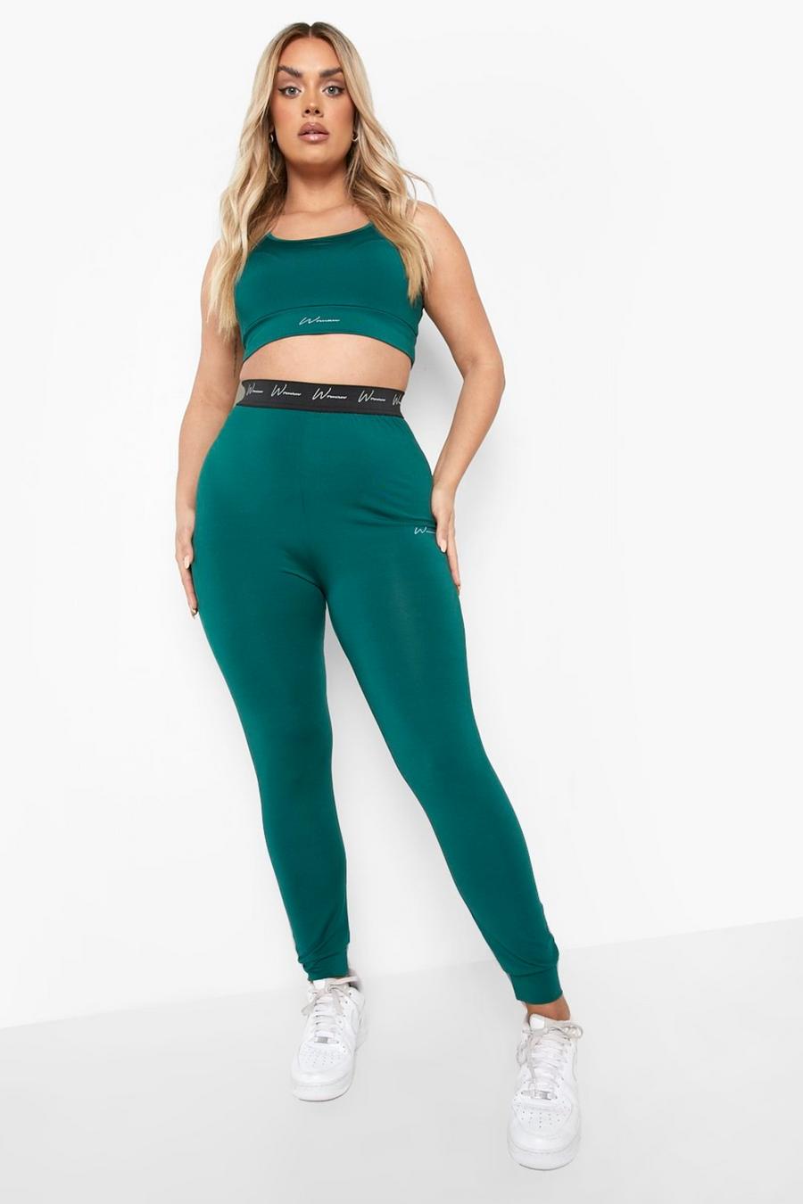 Plus Woman Active Kompressions-Leggings, Forest green