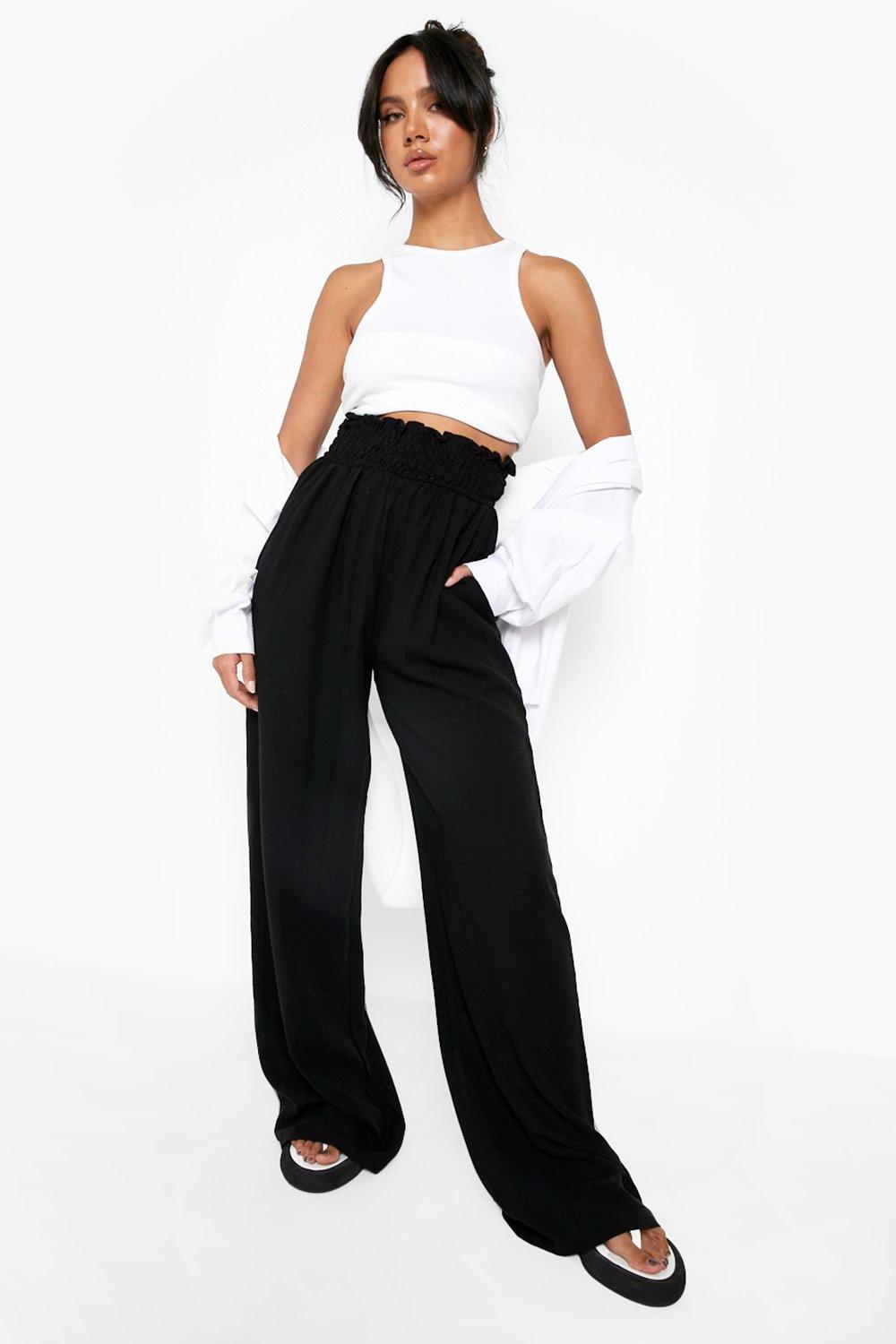 Black linen wide outlet leg trousers