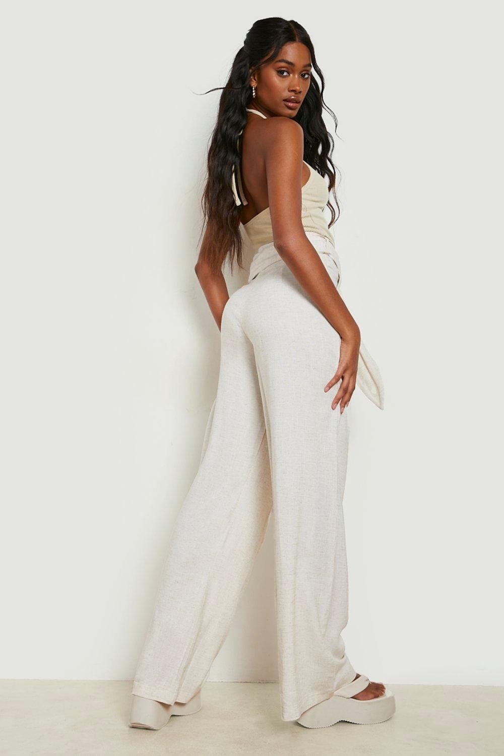 Linen Set - Tie Back Bra Top w/ High Waisted Wide Leg Pants