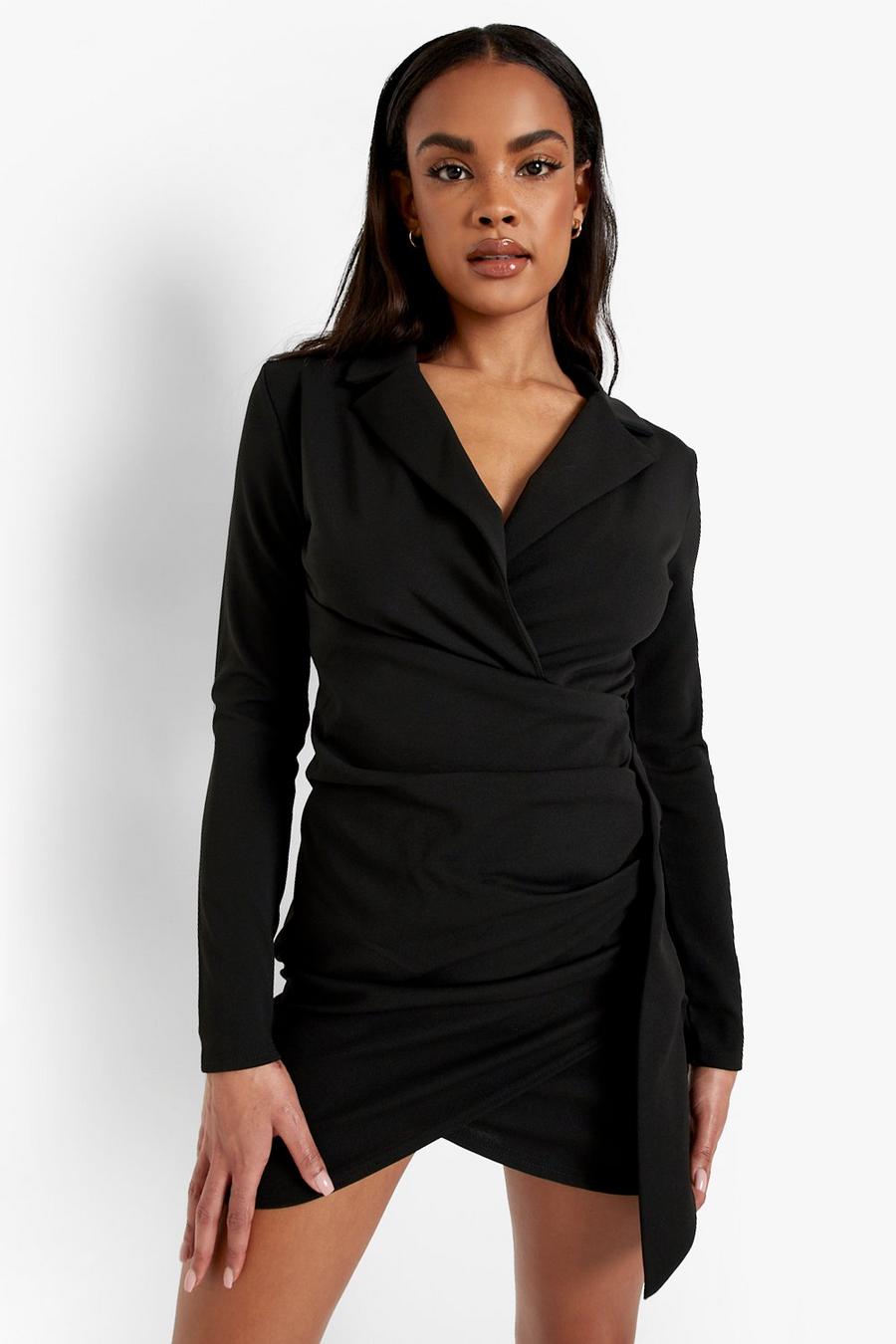 Black Wrap Detail Fitted Blazer Dress image number 1