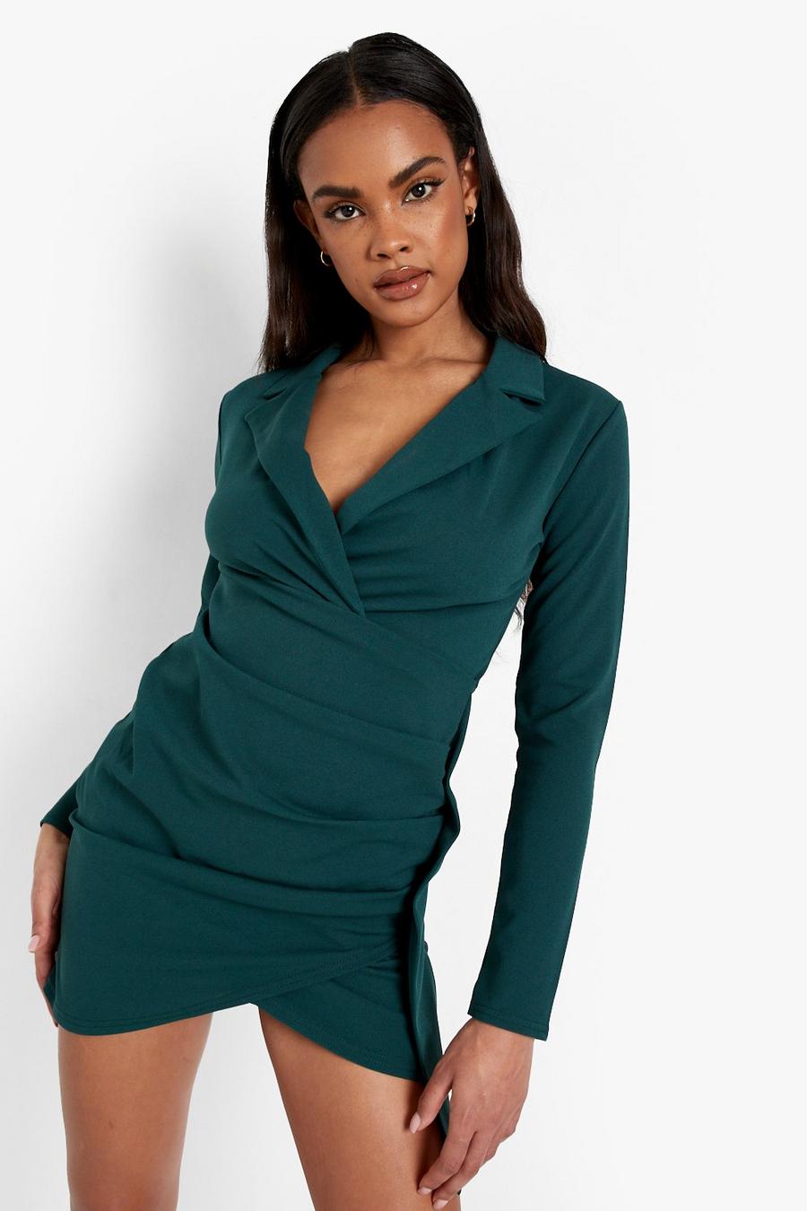 Emerald Wrap Detail Fitted Blazer Dress image number 1