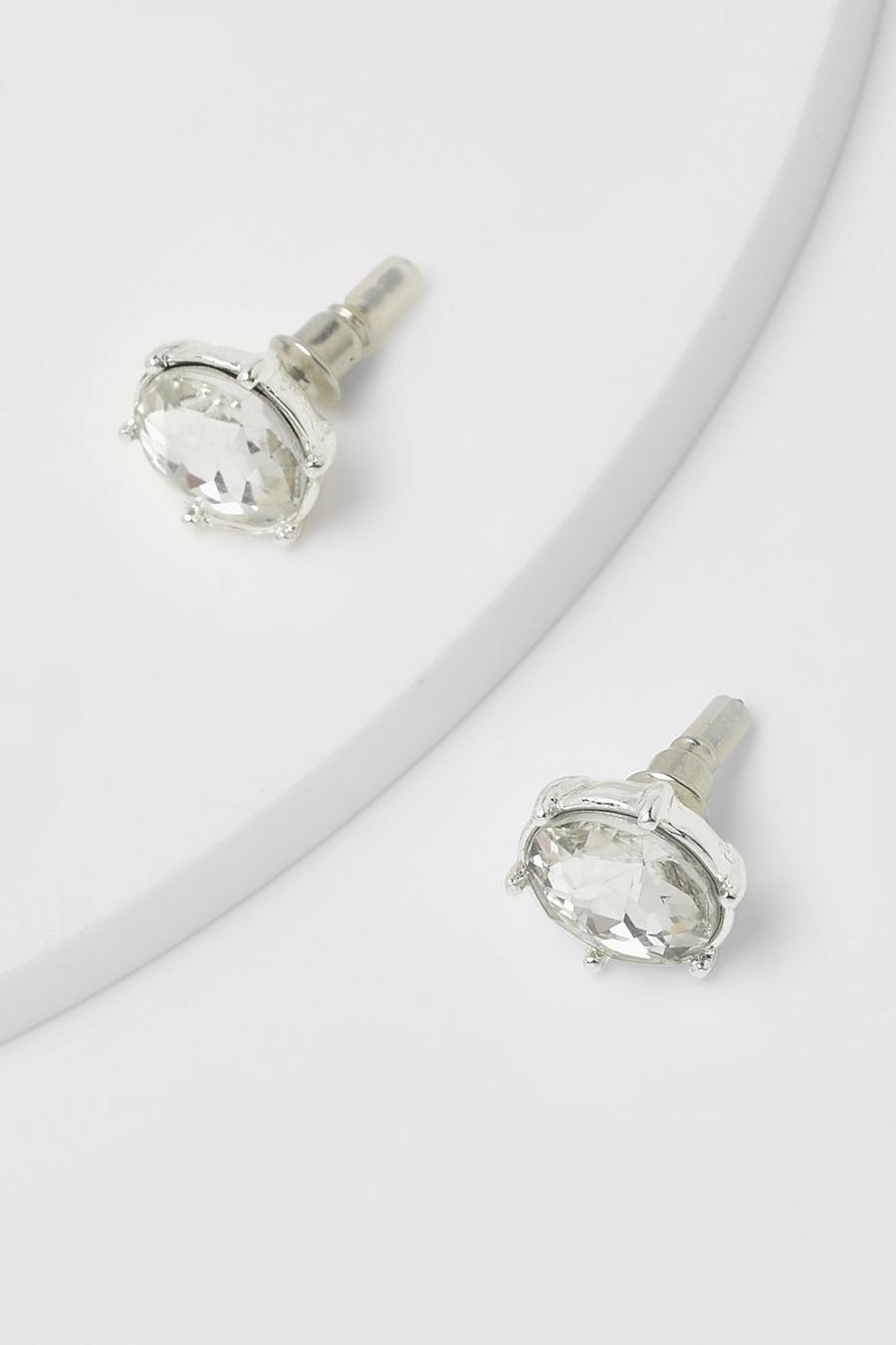 Silver Large Diamante Stud Earrings image number 1