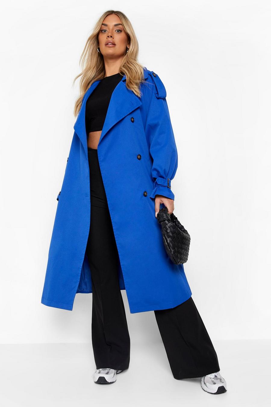 Cappotto Trench Plus Size con cintura, Cobalt azzurro