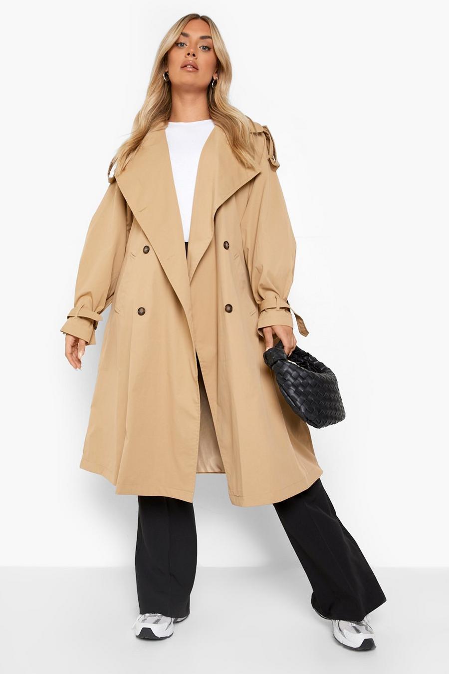 Stone beige Plus Belted Trench Coat