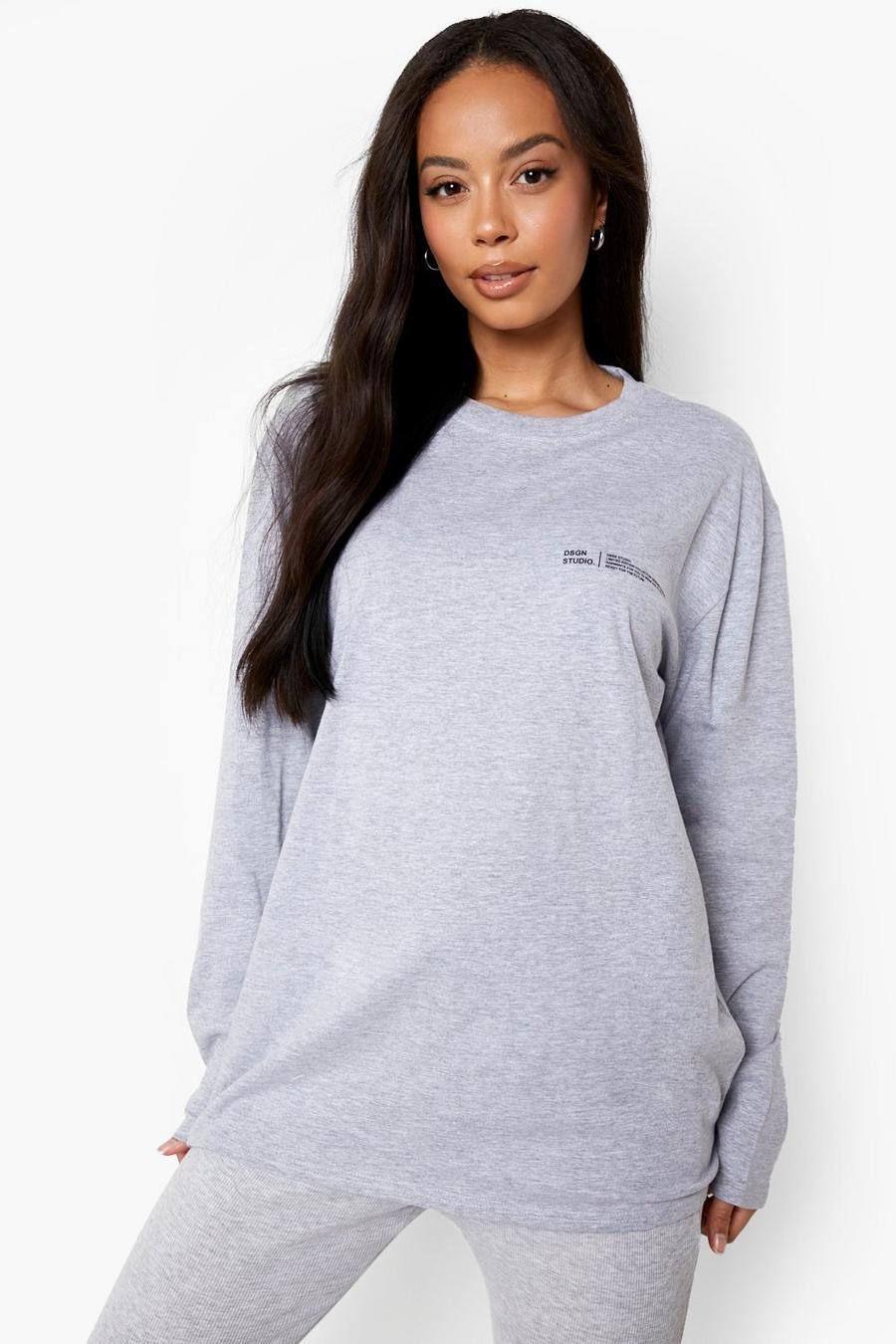 Tall - T-shirt oversize à manches longues - Official, Grey marl image number 1