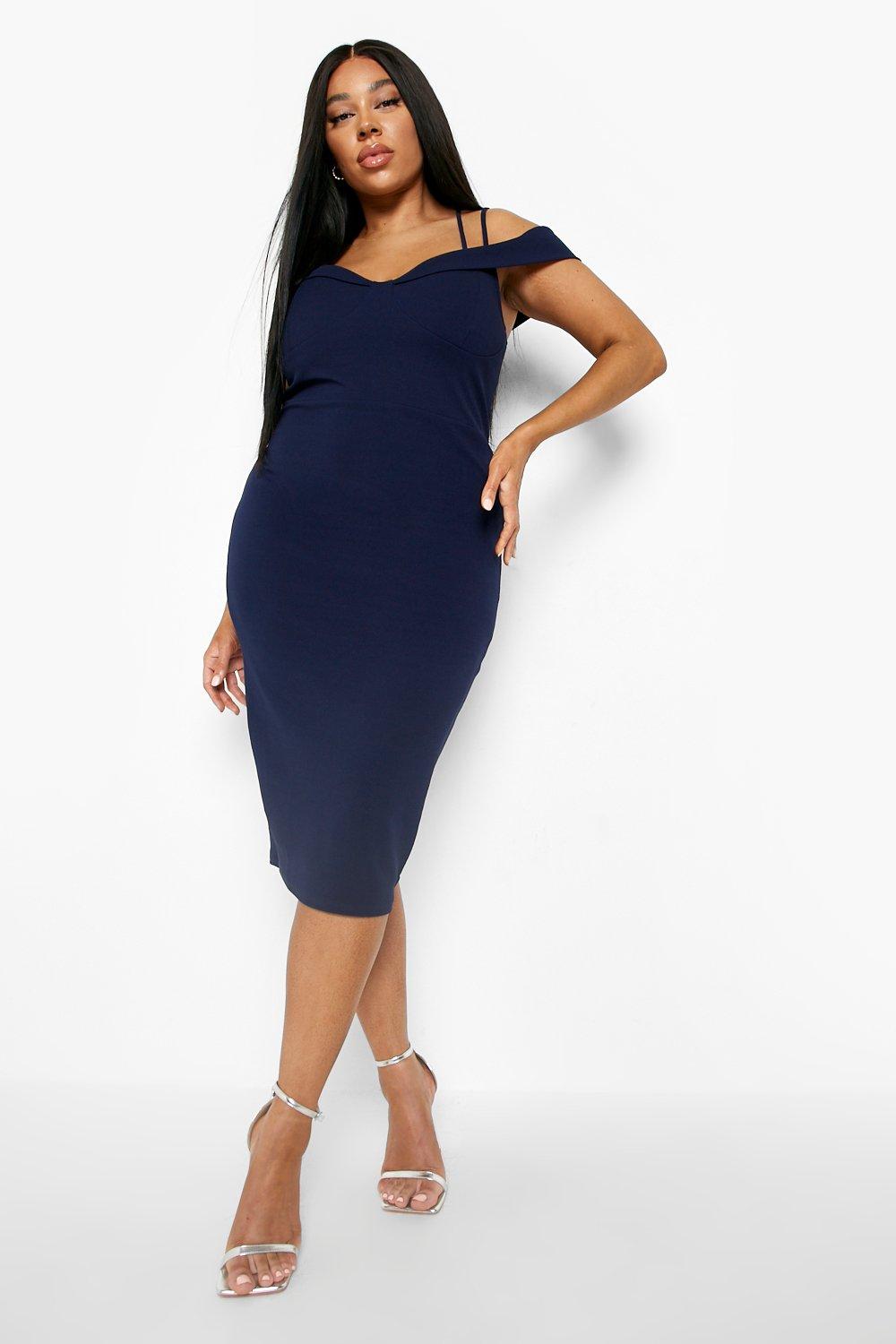 boohoo navy midi dress