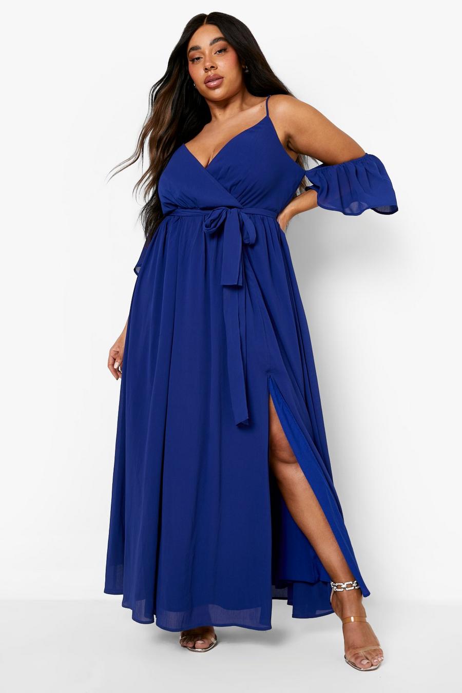 Navy Plus Occasion Chiffon Cold Shoulder Maxi Dress image number 1