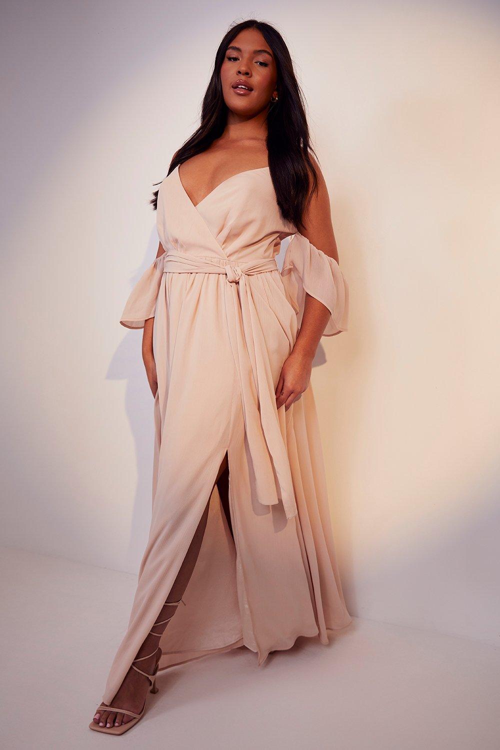 Nude chiffon maxi dress sale