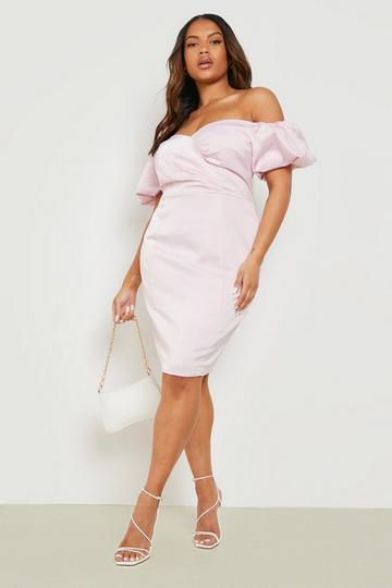 Plus Occasion Off The Shoulder Puff Sleeve Midi Dress blush