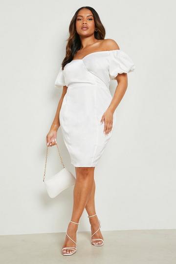Plus Occasion Off The Shoulder Puff Sleeve Midi Dress ivory
