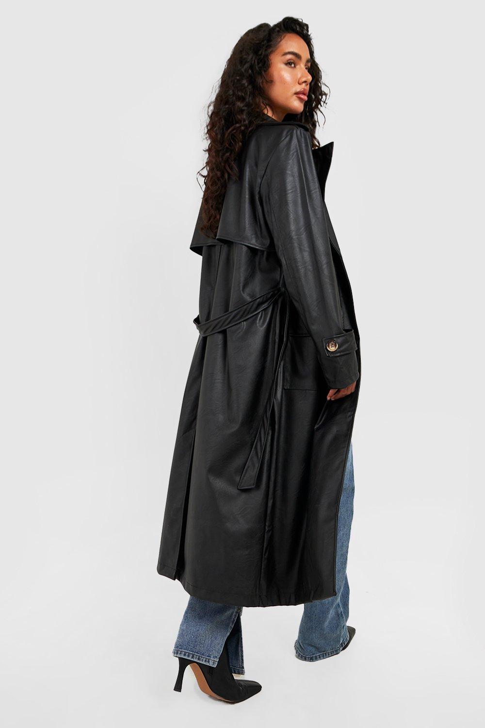 Female leather 2025 trench coat