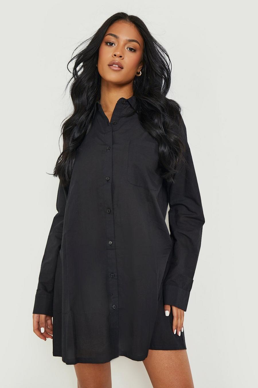 Black Tall Oversized Linen Look Pyjama Shirt image number 1