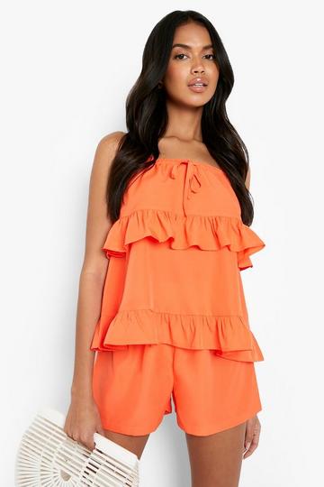 Crop Top Met Ruches En Losse Shorts orange