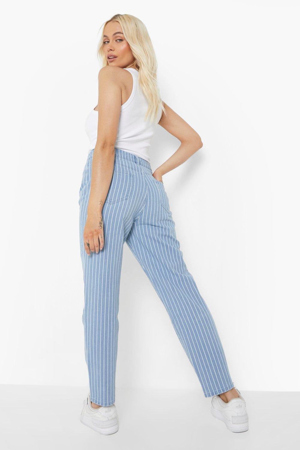 high waisted pinstripe jeans