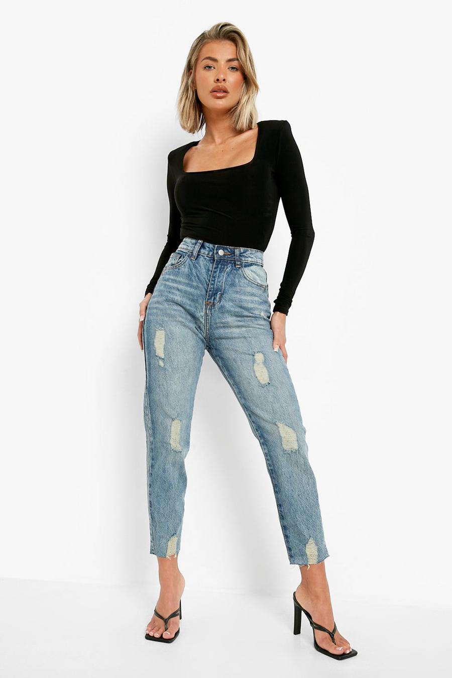 Mid wash Distressed Straight Leg Jeans image number 1