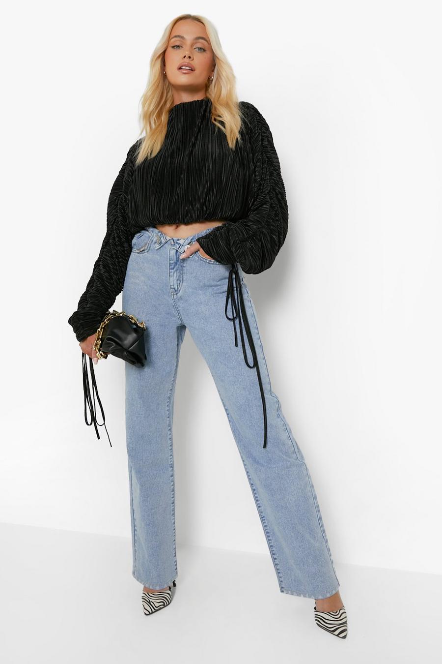 Vintage wash bleu Turn Down Waist Relaxed Jeans