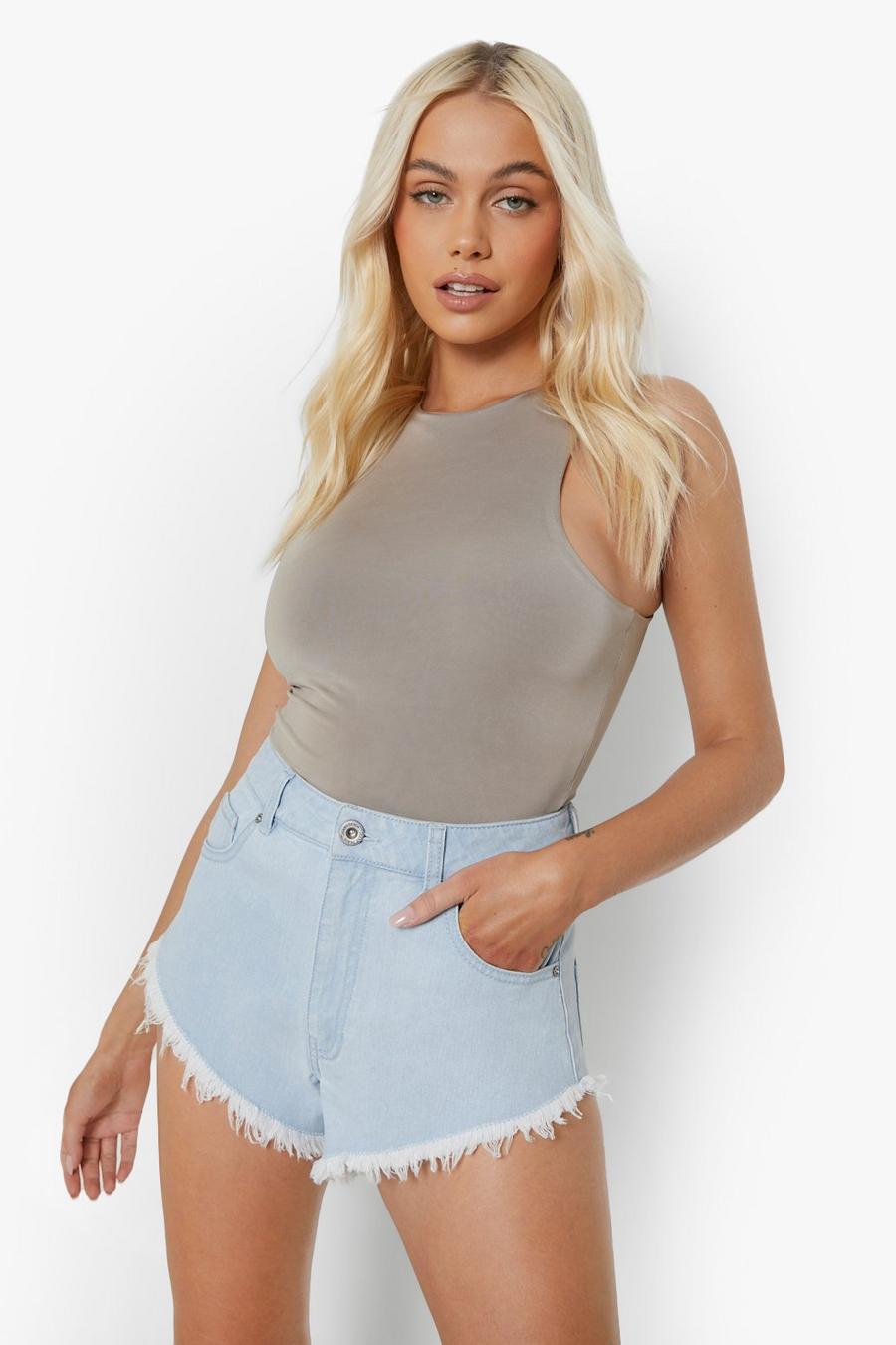 Light wash High Waisted Ripped Denim Shorts image number 1