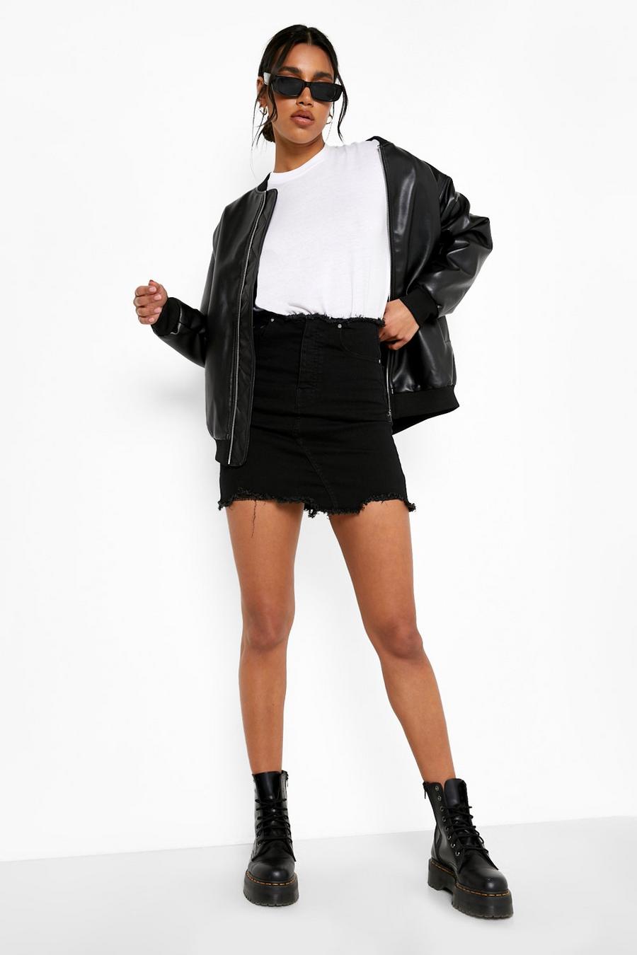 Raw Edge Black Denim Mini Skirt image number 1