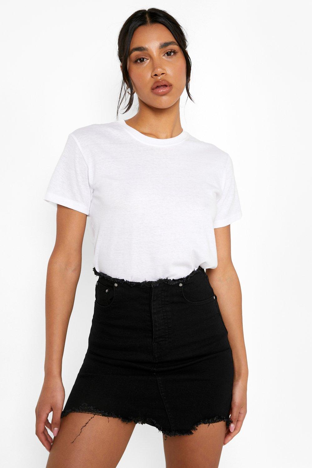 Raw Edge Black Denim Mini Skirt