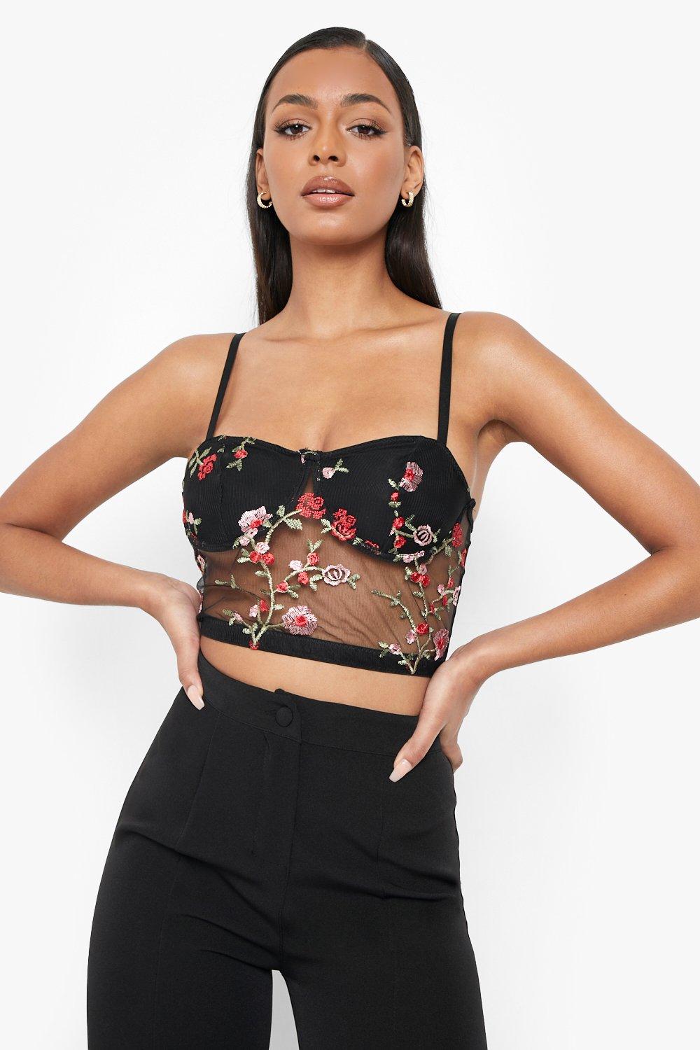 Embroidered store mesh top