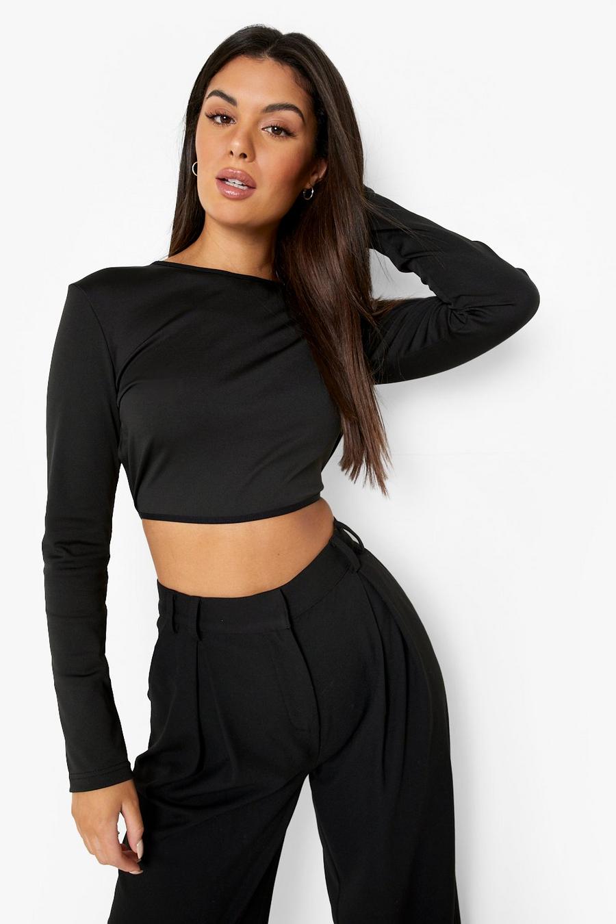 Black Lace Backless Long Sleeve Bodysuit  image number 1
