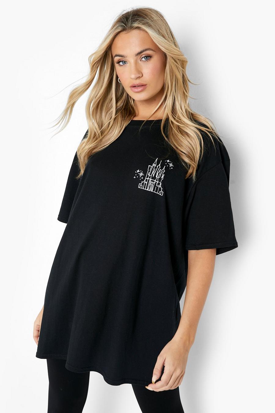 Camiseta oversize con princesas Disney, Black negro image number 1