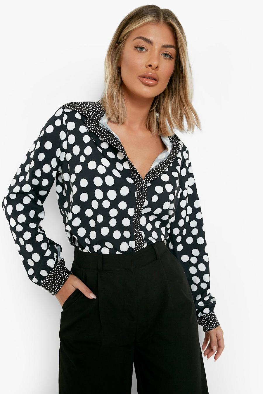 Black Polka Dot Contrast Woven Shirt image number 1