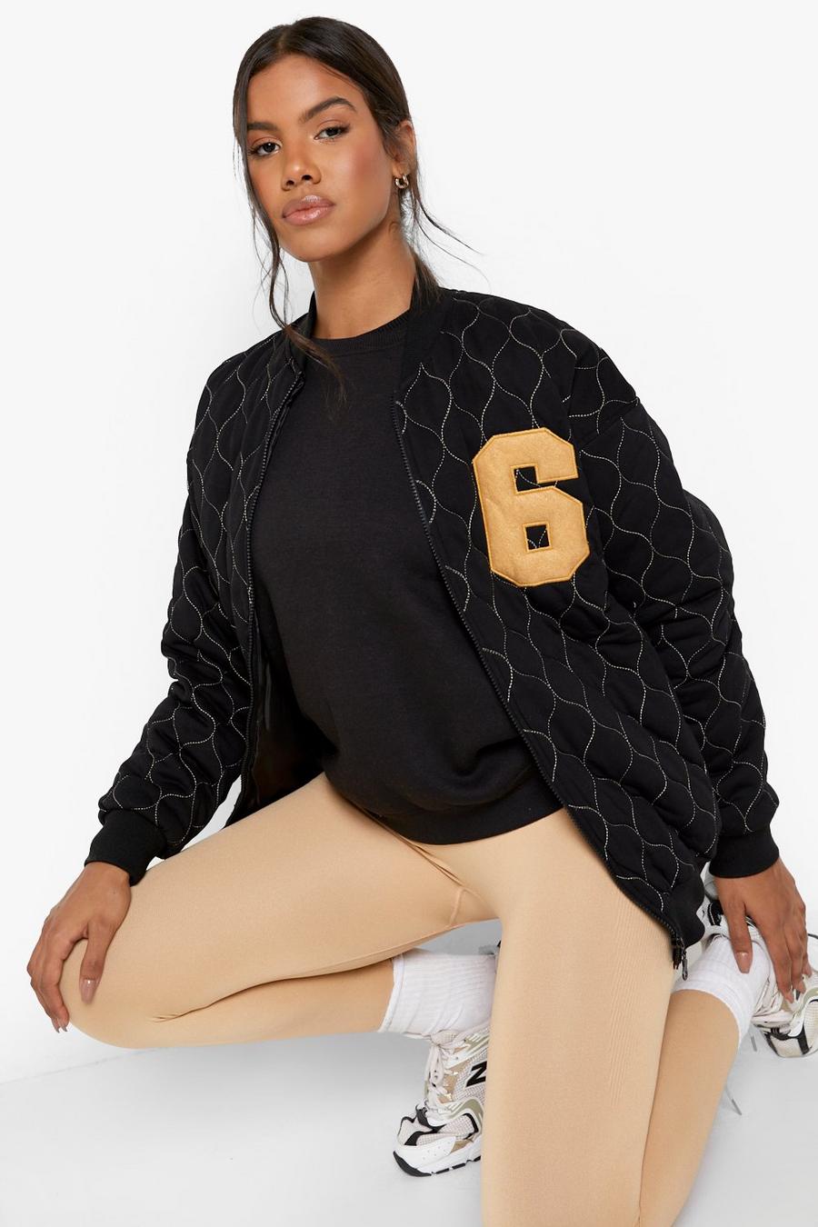 Black Jersey Quilted Varsity Jacket 