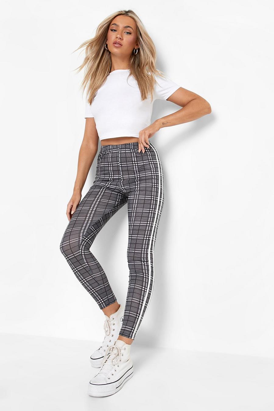 Grey gris Sports Stripe Check Ankle Leggings image number 1