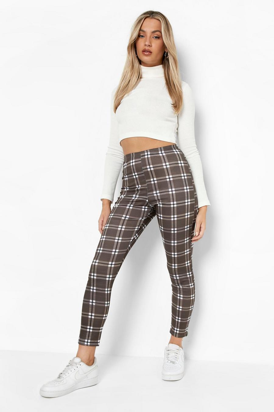 Chocolate Basic Check Ankle Grazer Leggings image number 1