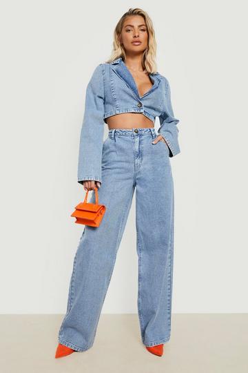 Blue Premium Tailored Wide Leg Jeans