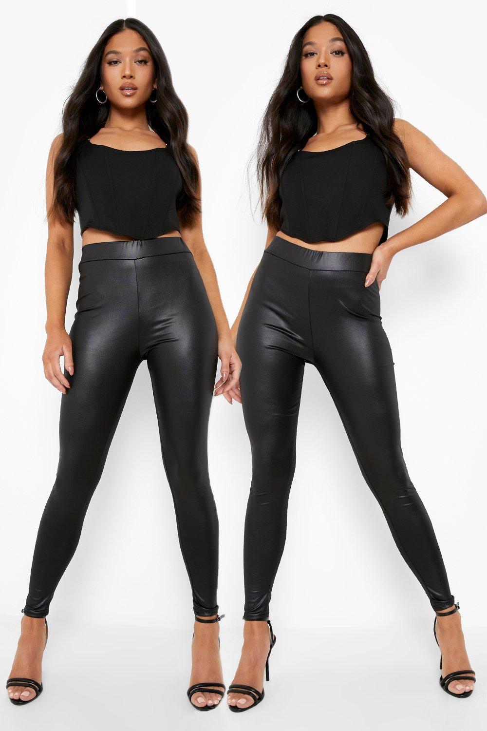 Petite High Waist Shiny Leggings 2 Pack boohoo USA