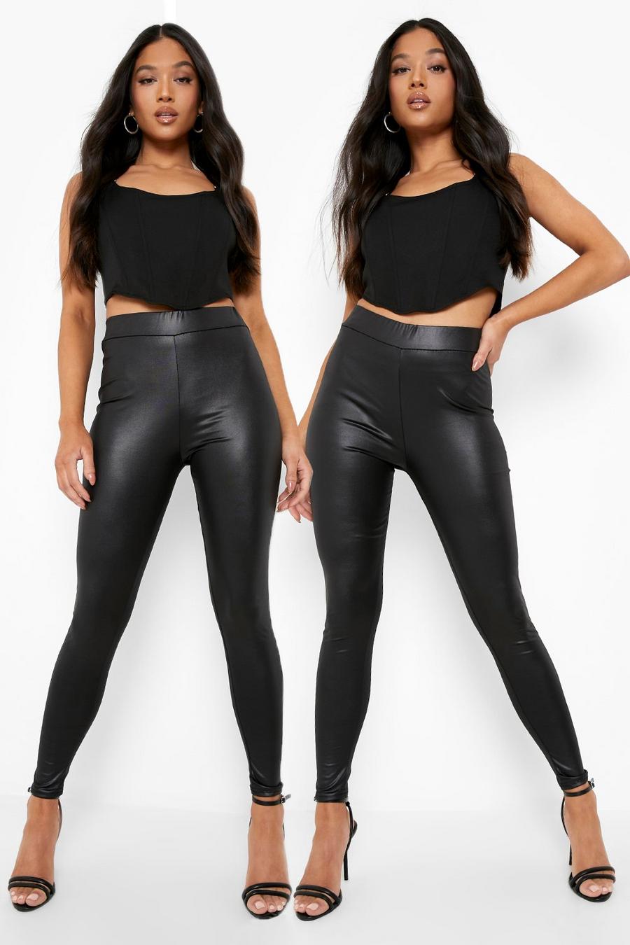 Petite - Lot de 2 leggings taille haute effet mouillé, Black image number 1