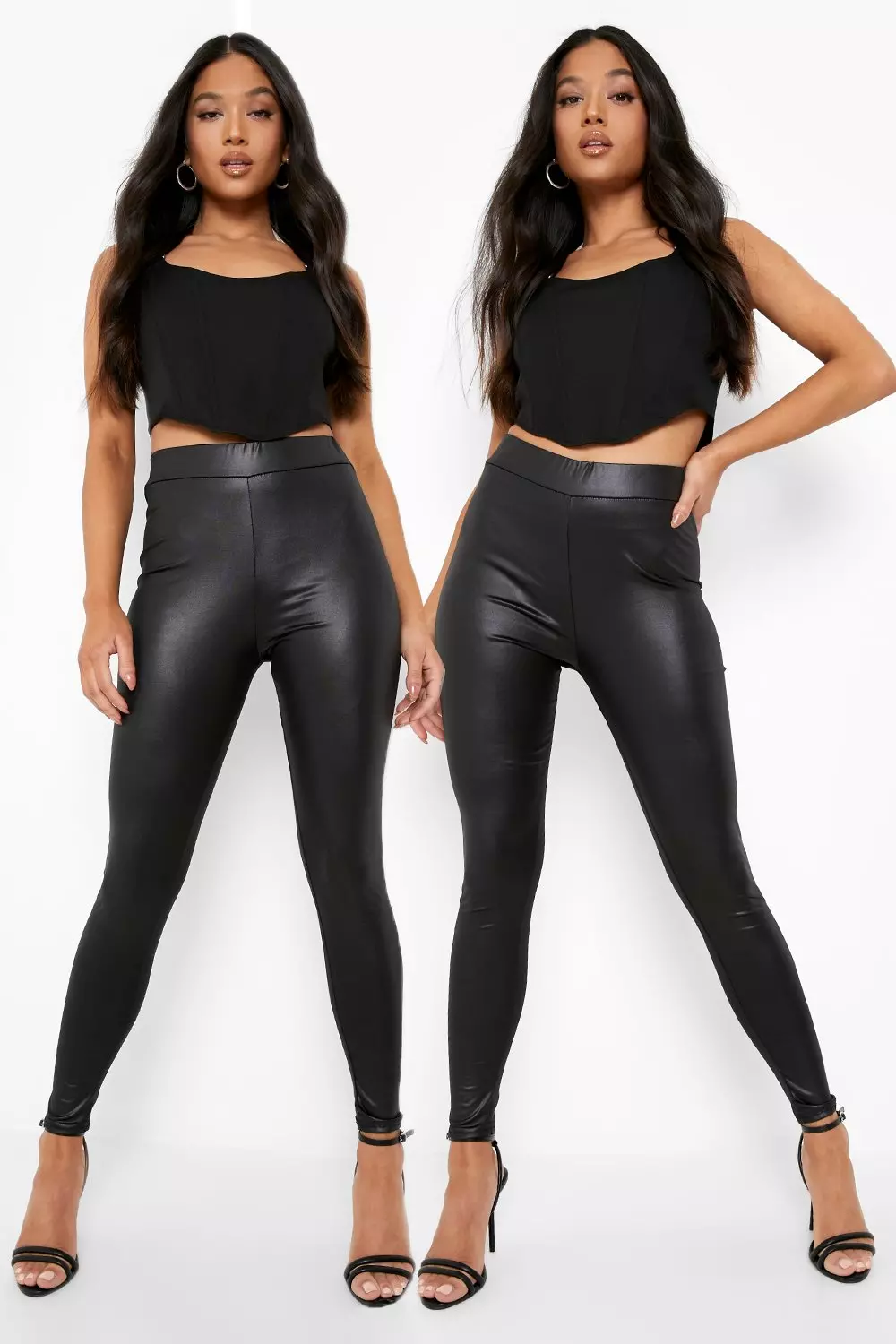 Petite High Waist Wet Look Leggings 2 Pack