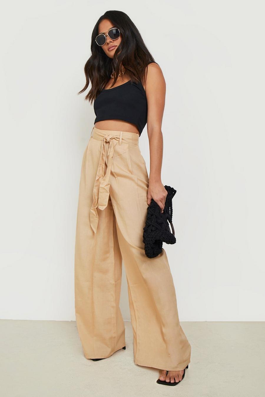 Stone Linen Belted Wide Leg Trouser image number 1