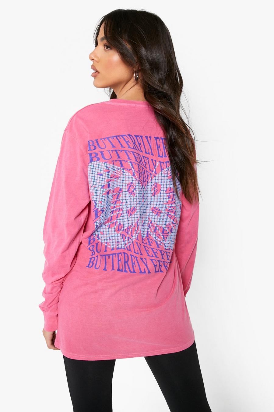 Magenta Butterfly Effect Print Long Sleeve T-shirt image number 1