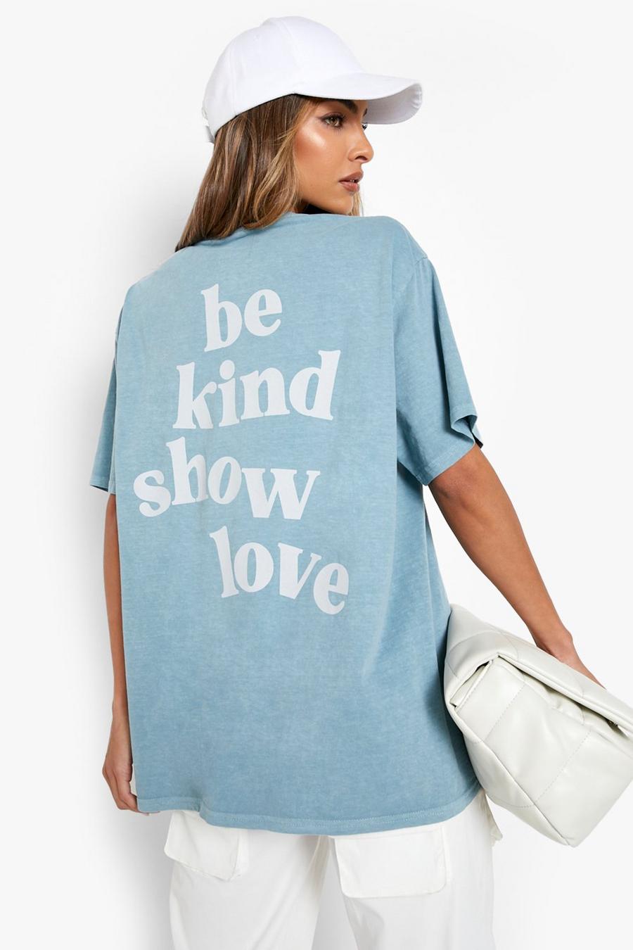 Oversize T-Shirt mit Be Kind Show Love Print, Grey blue image number 1