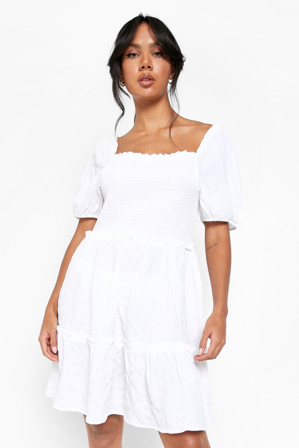 white puff sleeve off the shoulder dress