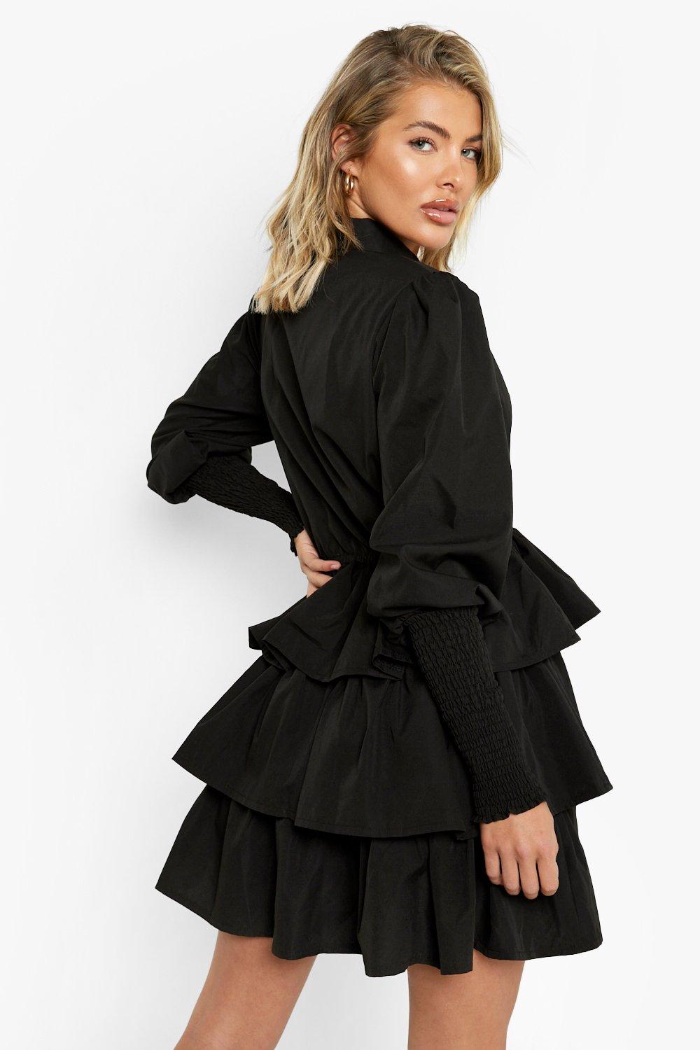 Frill puff outlet sleeve dress