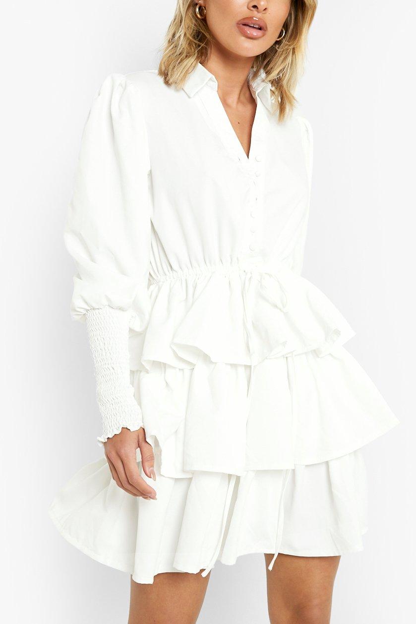 puff shoulder shirt dress