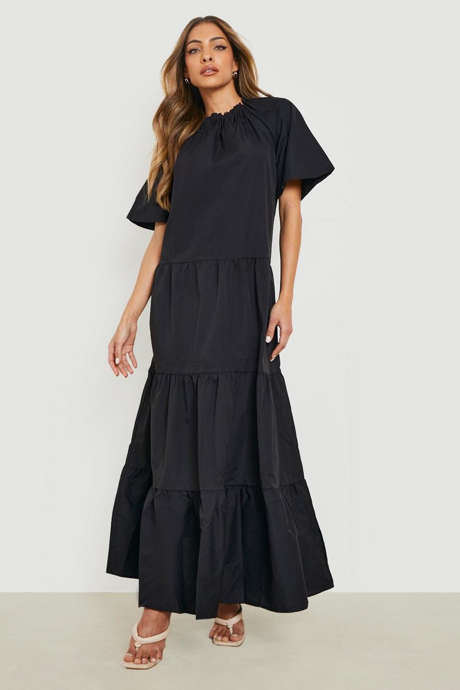 Black High Neck Tiered Maxi Dress image number 1