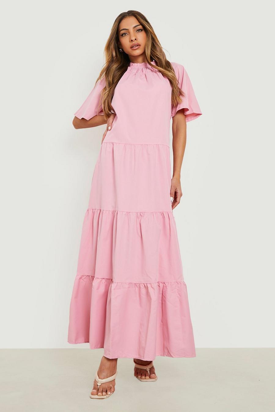 Pink High Neck Tiered Maxi Dress image number 1