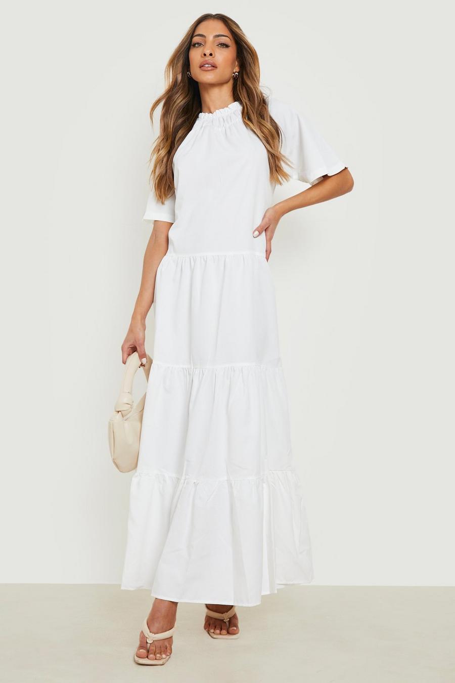White High Neck Tiered Maxi Dress image number 1