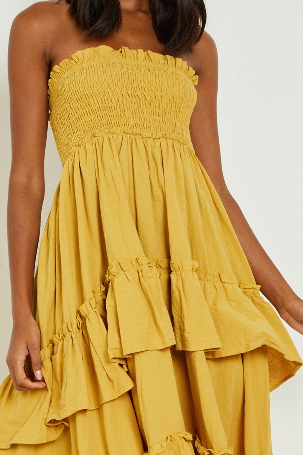 Asymmetric Bandeau Midi Skater Dress boohoo USA