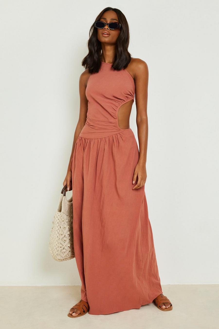 Rose Linen Asymmetric Cut Out Maxi Dress image number 1
